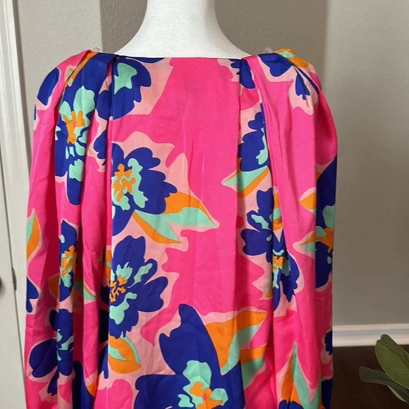ENTRO Floral Hot Pink Satin Blouse - Picture 8 of 11